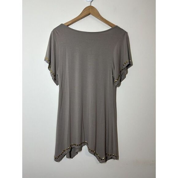 INC International Concepts Women's Medium Taupe Top Shirt Tunic With Gold Studs - Picture 2 of 5